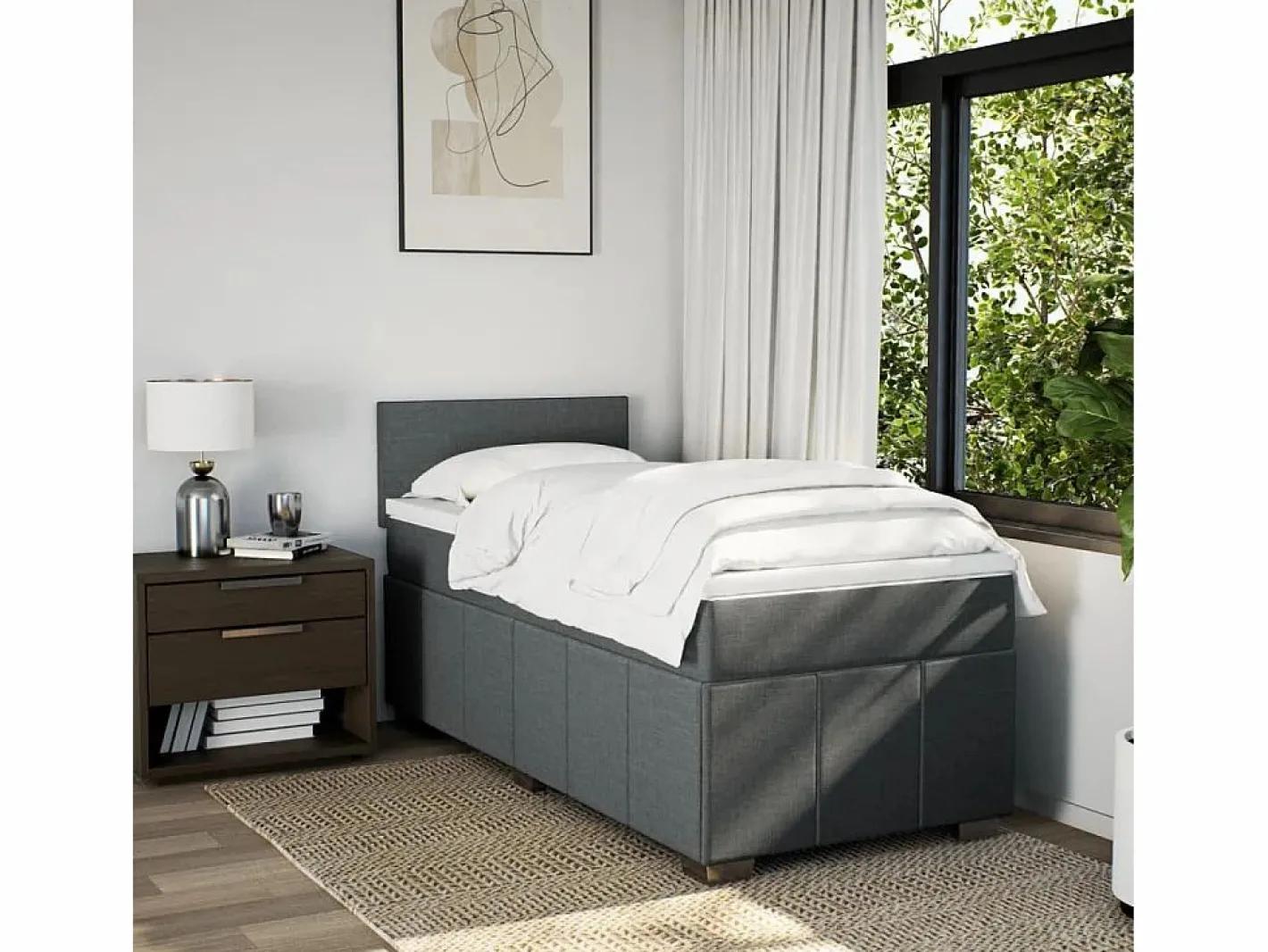 Cama box spring con colchón tela oscuro 90x190 cm^Clicnbuy Discount