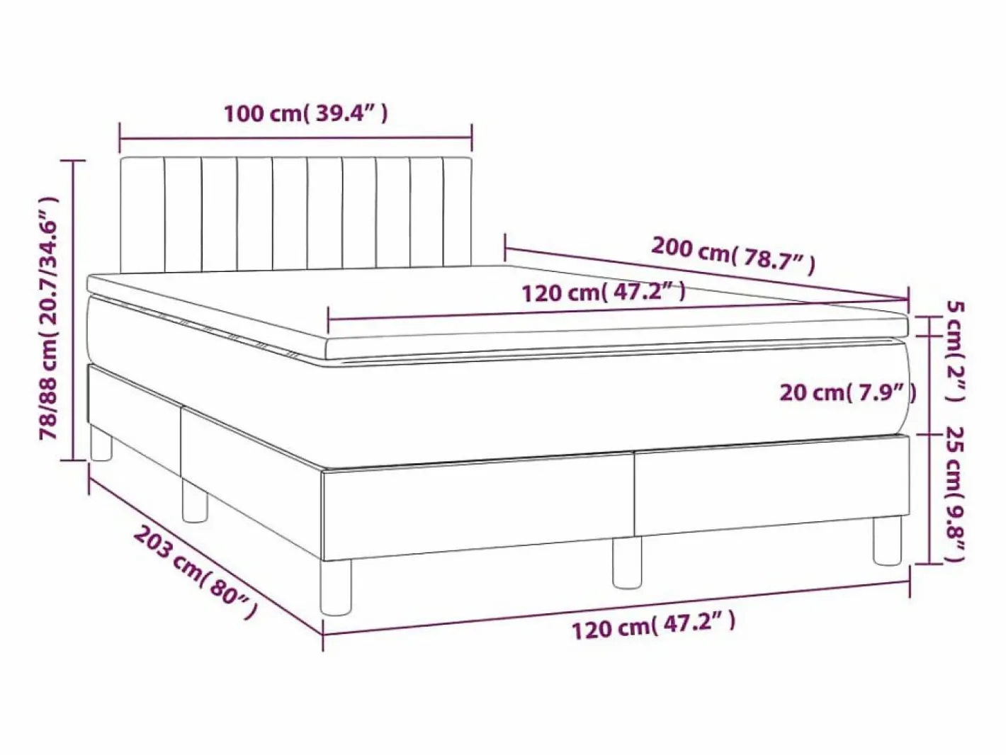 Cama box spring con colchón y LED tela marrón oscuro 120x200 cm^Clicnbuy New