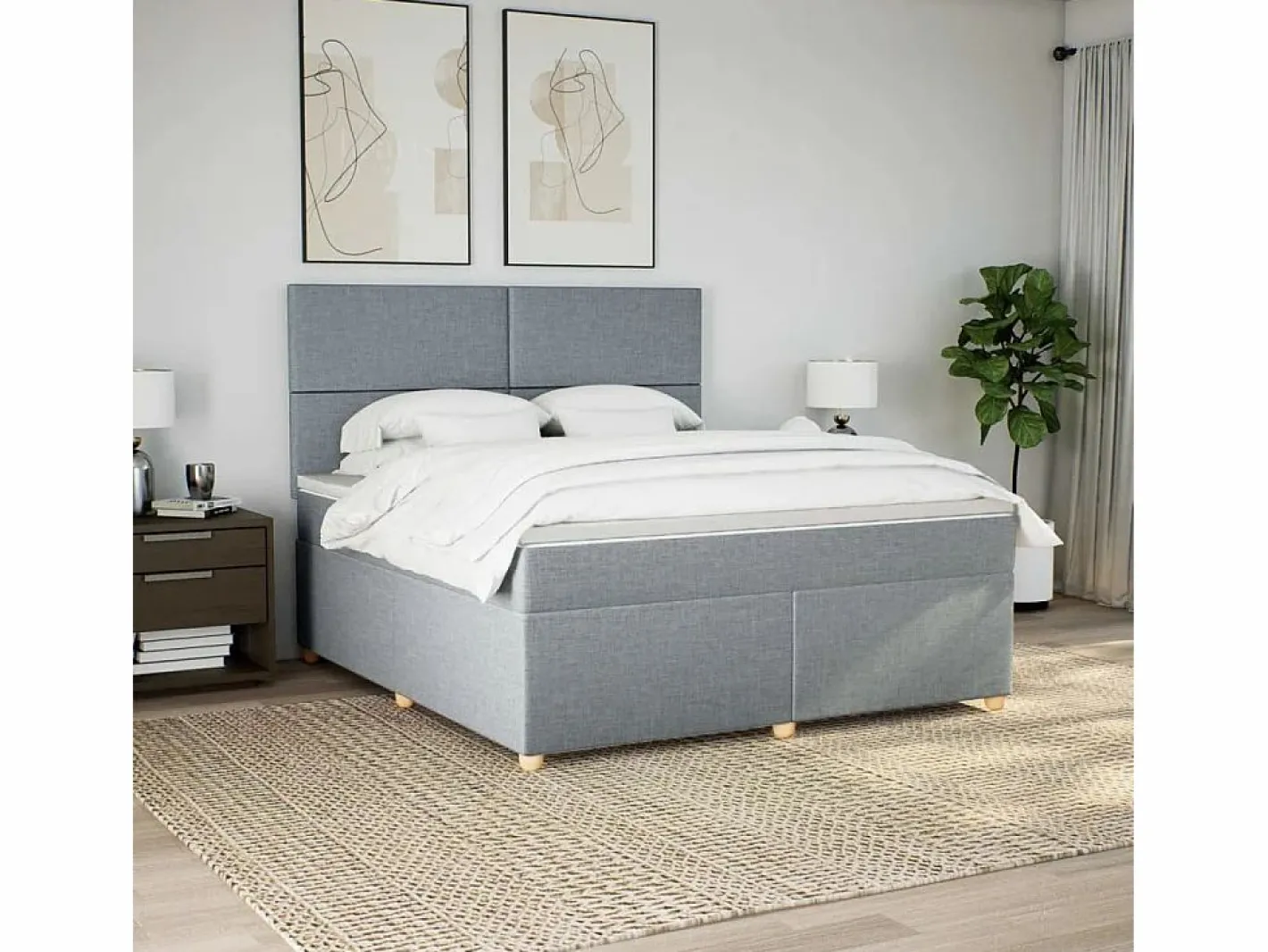 Cama box spring con colchón tela claro 180x200 cm^Clicnbuy New