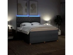 Cama box spring con colchón tela oscuro 180x200 cm^Clicnbuy