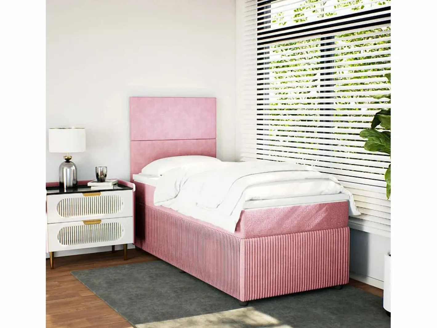 Clicnbuy Cama box spring con colchón terciopelo 80x200 cm Rosa Hot