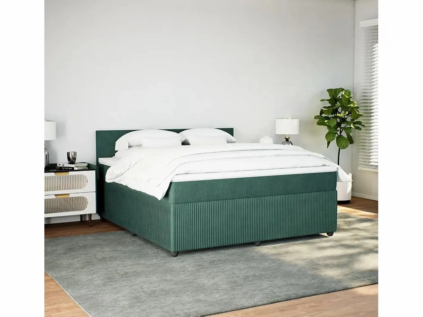 Clicnbuy Cama box spring con colchón terciopelo oscuro 180x200 cm Verde Best