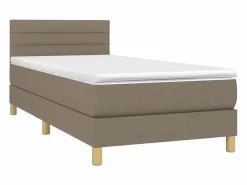 Clicnbuy Cama box spring con colchón LED tela gris taupe 90x190 cm Topo Discount