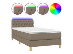 Cama box spring con colchón LED tela gris taupe 90x190 cm^Clicnbuy Sale