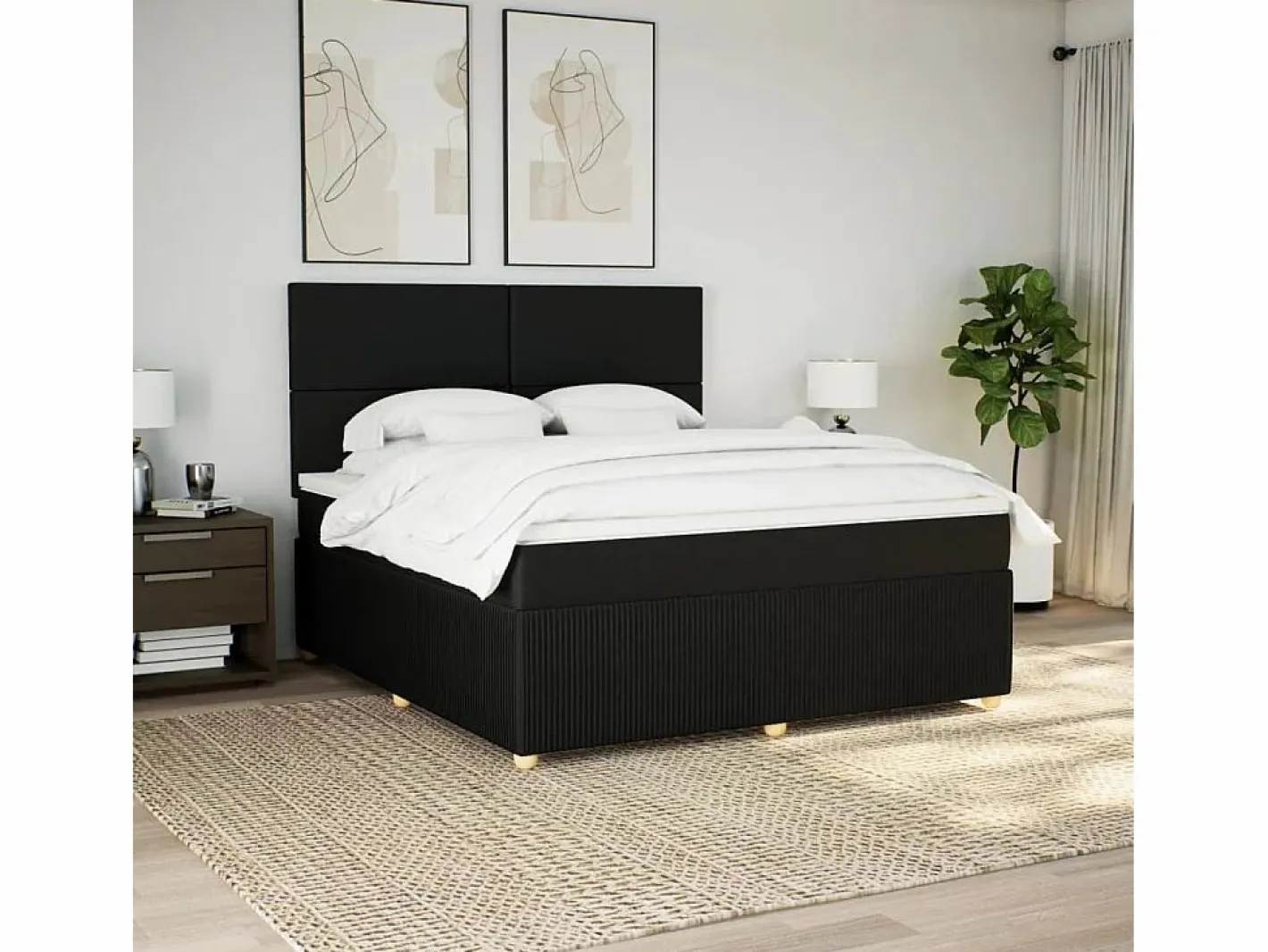 Clicnbuy Cama box spring con colchón tela 180x200 cm Negro New