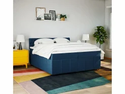Clicnbuy Cama box spring con colchón tela 200x200 cm Azul New