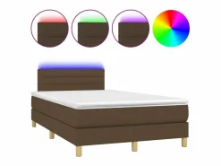 Clicnbuy Cama box spring con colchón y LED tela marrón oscuro 120x200 cm Marru00f3n New