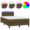 Clicnbuy Cama box spring con colchón y LED tela marrón oscuro 120x190 cm Outlet