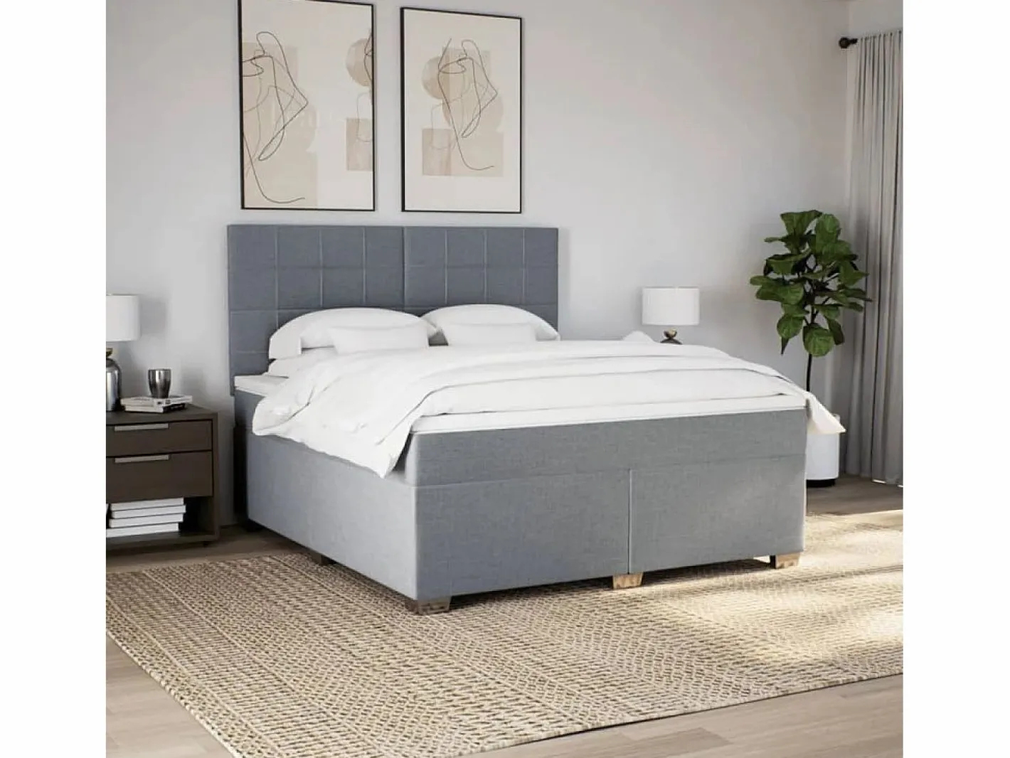Cama box spring con colchón tela claro 180x200 cm^Clicnbuy Best