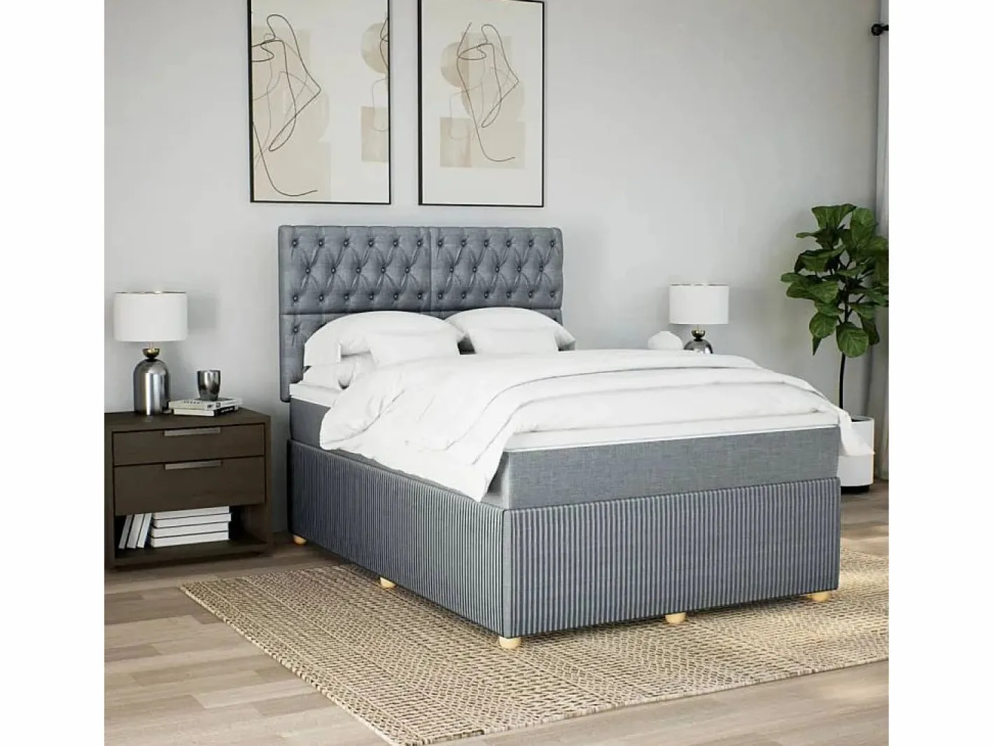 Clicnbuy Cama box spring con colchón tela claro 160x200 cm Gris Clearance