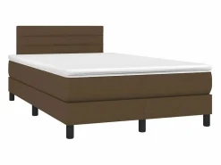 Clicnbuy Cama box spring con colchón y LED tela marrón oscuro 120x190 cm Outlet