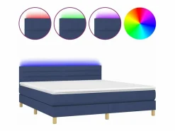 Cama box spring con colchón y LED tela azul 180x200 cm^Clicnbuy
