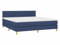 Cama box spring con colchón y LED tela azul 180x200 cm^Clicnbuy