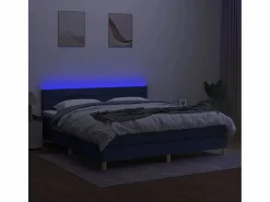 Cama box spring con colchón y LED tela azul 180x200 cm^Clicnbuy