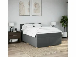 Cama box spring con colchón tela oscuro 160x200 cm^Clicnbuy Discount