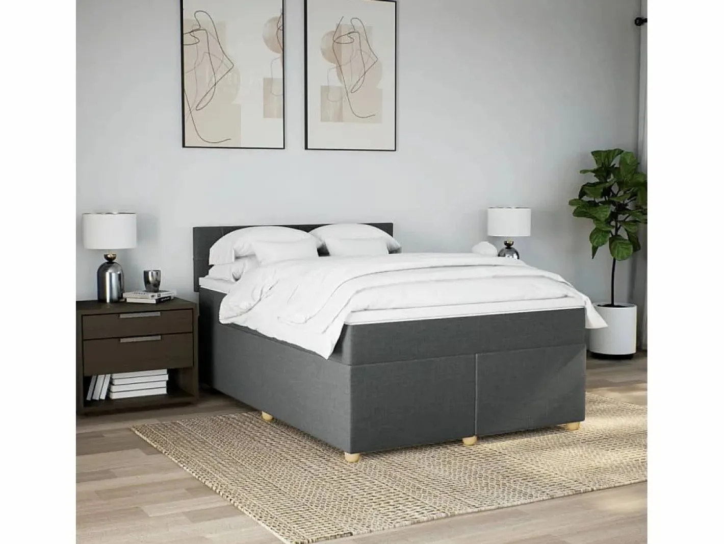 Cama box spring con colchón tela oscuro 160x200 cm^Clicnbuy Discount