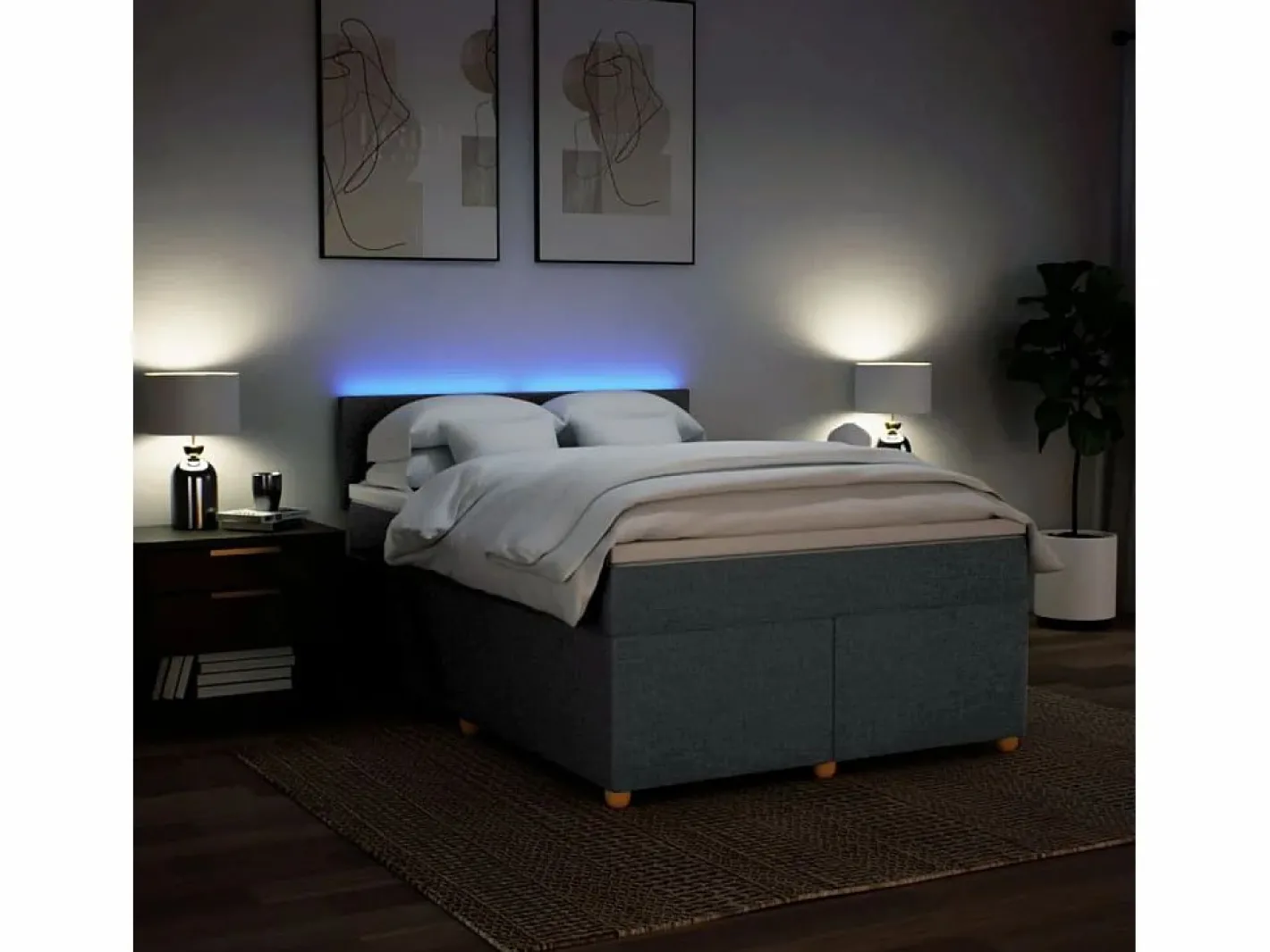 Cama box spring con colchón tela oscuro 160x200 cm^Clicnbuy Discount