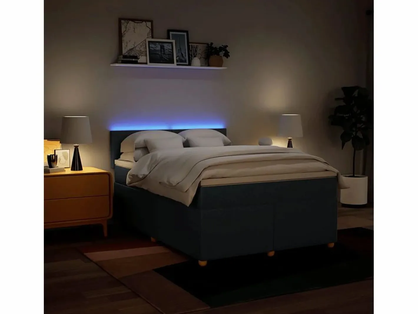 Clicnbuy Base De Cama De Láminas|Somier - 160X200Cm|Cama box spring con colchón tela 160x200 cm