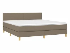Clicnbuy Cama box spring con colchón LED tela gris taupe 180x200 cm Discount