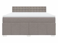 Clicnbuy Cama box spring con colchón tela gris taupe 180x200 cm Topo New