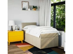 Clicnbuy Cama box spring con colchón tela color 90x190 cm Crema Hot