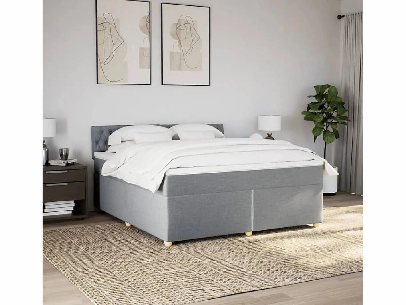 Clicnbuy Cama box spring con colchón tela claro 180x200 cm Gris Clearance
