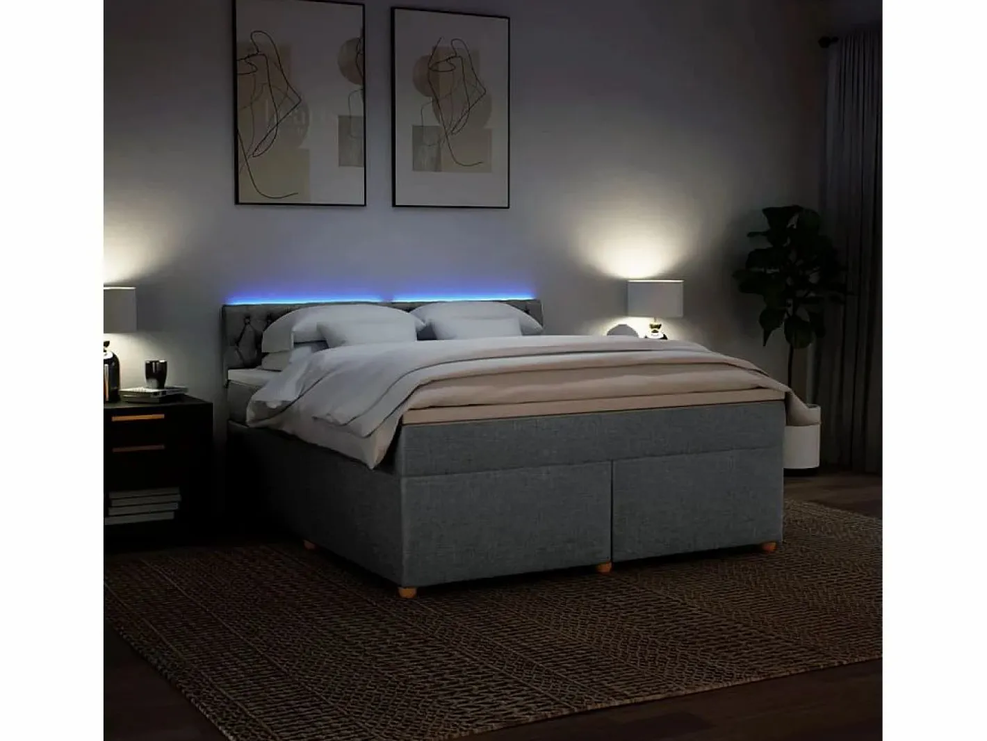 Clicnbuy Cama box spring con colchón tela claro 180x200 cm Gris Clearance