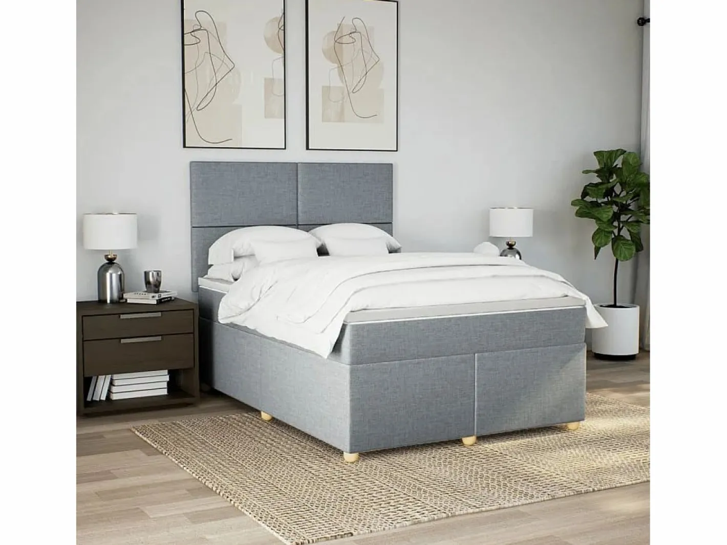 Clicnbuy Somier - 160X200Cm|Cama box spring con colchón tela claro 160x200 cm