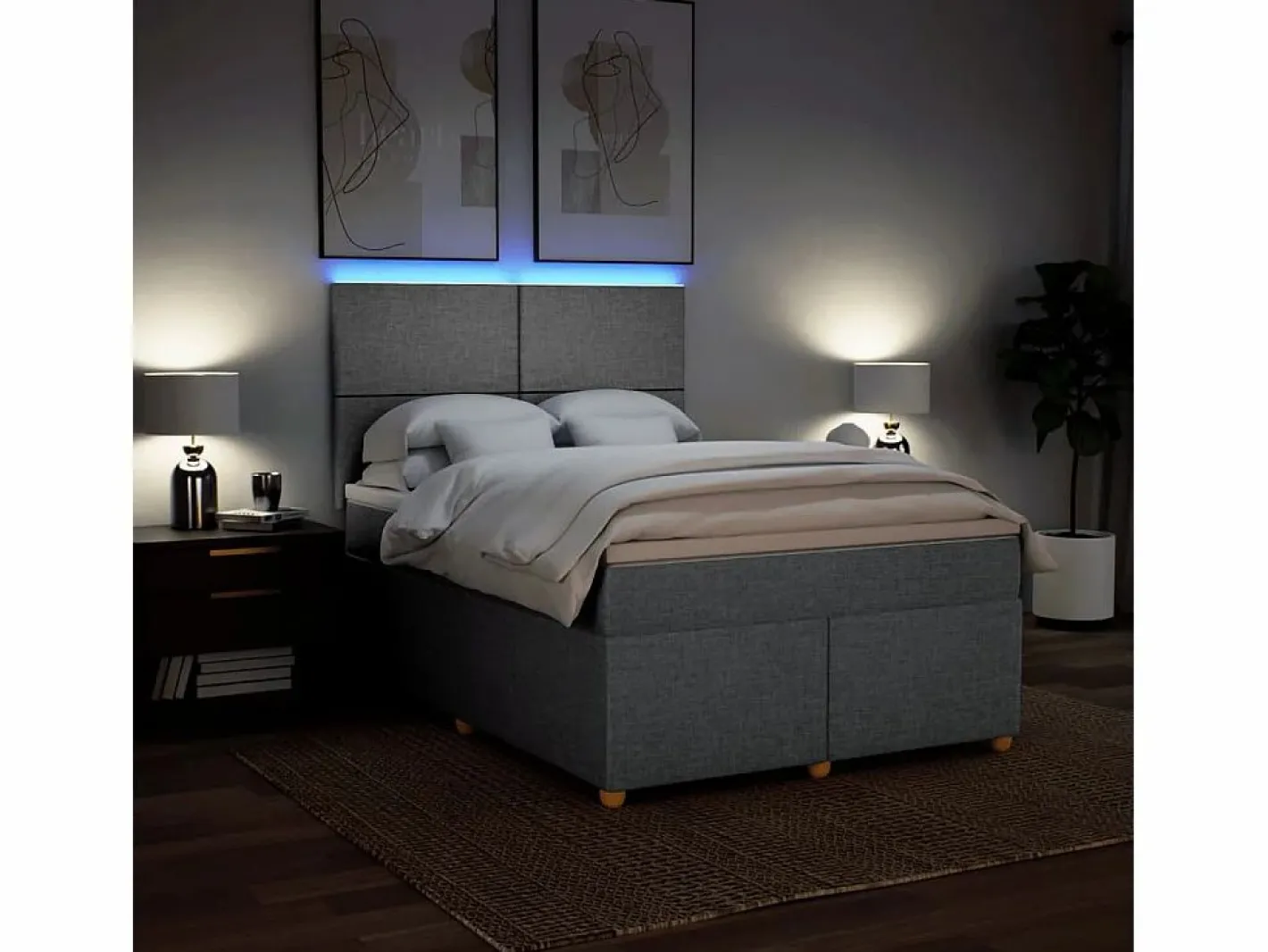 Clicnbuy Somier - 160X200Cm|Cama box spring con colchón tela claro 160x200 cm
