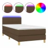 Cama box spring con colchón LED tela marrón oscuro 90x190 cm^Clicnbuy Online