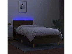 Cama box spring con colchón LED tela marrón oscuro 90x190 cm^Clicnbuy Online