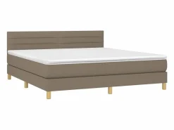 Cama box spring con colchón LED tela gris taupe 180x200 cm^Clicnbuy