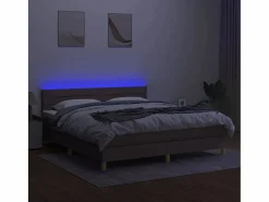 Cama box spring con colchón LED tela gris taupe 180x200 cm^Clicnbuy