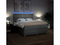 Clicnbuy Cama box spring con colchón tela claro 180x200 cm Gris New