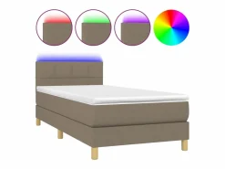 Cama box spring con colchón LED tela gris taupe 90x190 cm^Clicnbuy Online