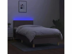 Cama box spring con colchón LED tela gris taupe 90x190 cm^Clicnbuy Online