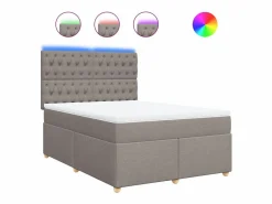 Cama box spring con colchón tela gris taupe 140x190 cm^Clicnbuy Discount