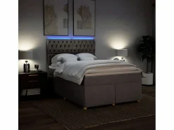 Cama box spring con colchón tela gris taupe 140x190 cm^Clicnbuy Discount