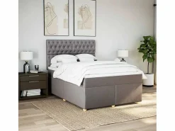 Cama box spring con colchón tela gris taupe 140x190 cm^Clicnbuy Discount