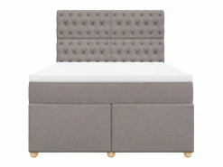 Cama box spring con colchón tela gris taupe 140x190 cm^Clicnbuy Discount