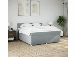 Cama box spring con colchón tela claro 180x200 cm^Clicnbuy New