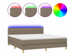 Clicnbuy Somier - 180X200Cm|Cama box spring con colchón LED tela gris taupe 180x200 cm