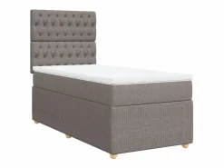 Cama box spring con colchón tela gris taupe 90x190 cm^Clicnbuy