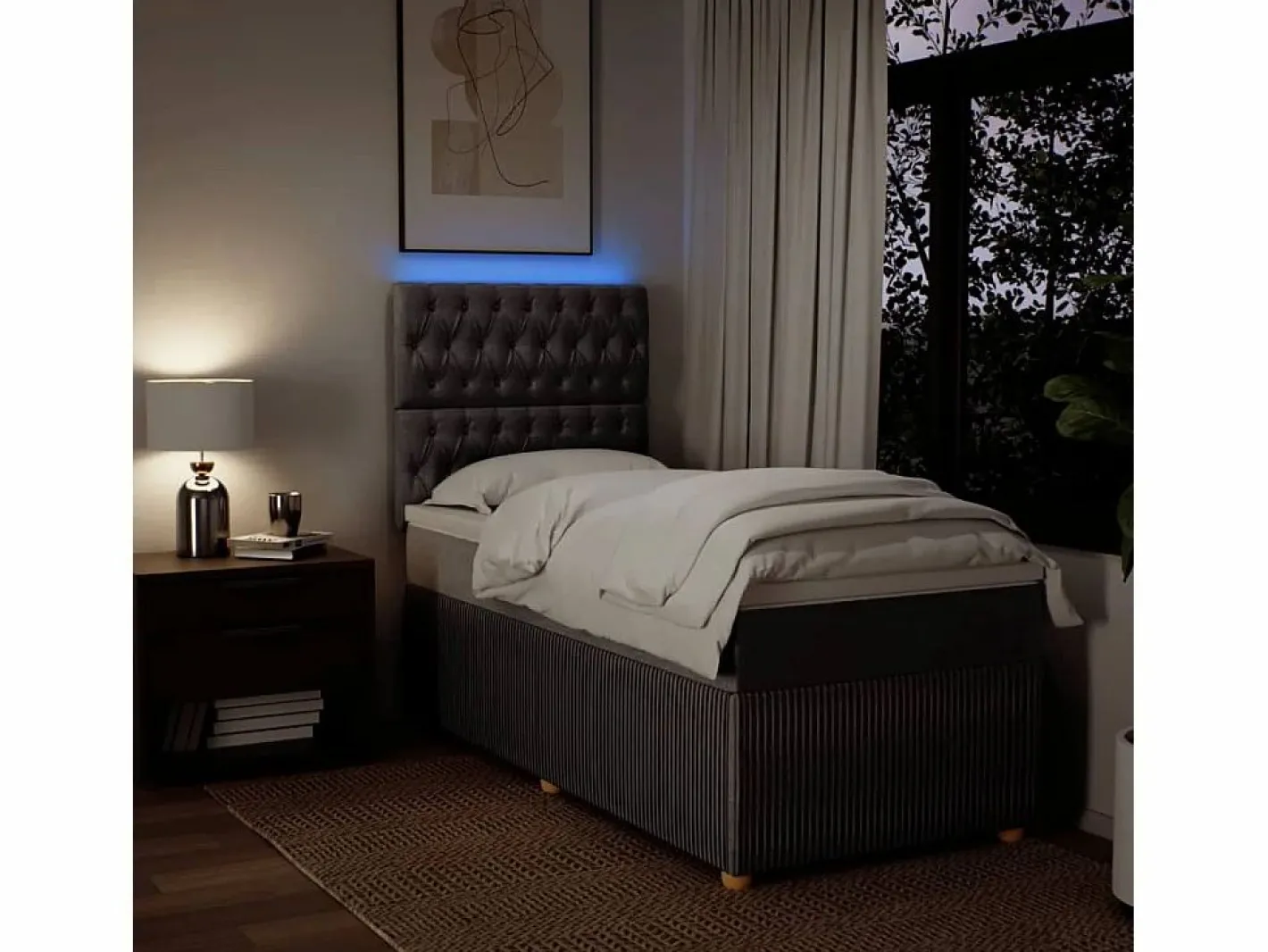 Cama box spring con colchón tela gris taupe 90x190 cm^Clicnbuy