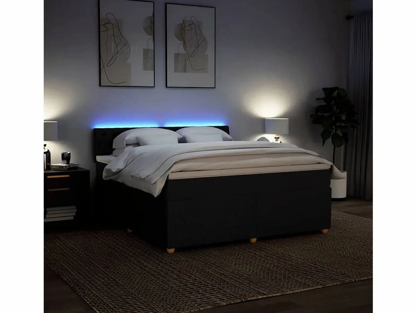 Clicnbuy Cama box spring con colchón tela 180x200 cm Negro Online