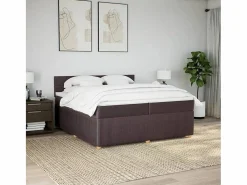 Clicnbuy Cama box spring con colchón tela marrón oscuro 200x200 cm Marru00f3n New