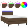 Clicnbuy Cama box spring con colchón y LED tela marrón oscuro 120x190 cm Sale