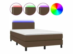 Cama box spring con colchón y LED tela marrón oscuro 120x190 cm^Clicnbuy New