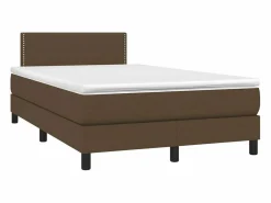 Cama box spring con colchón y LED tela marrón oscuro 120x190 cm^Clicnbuy New