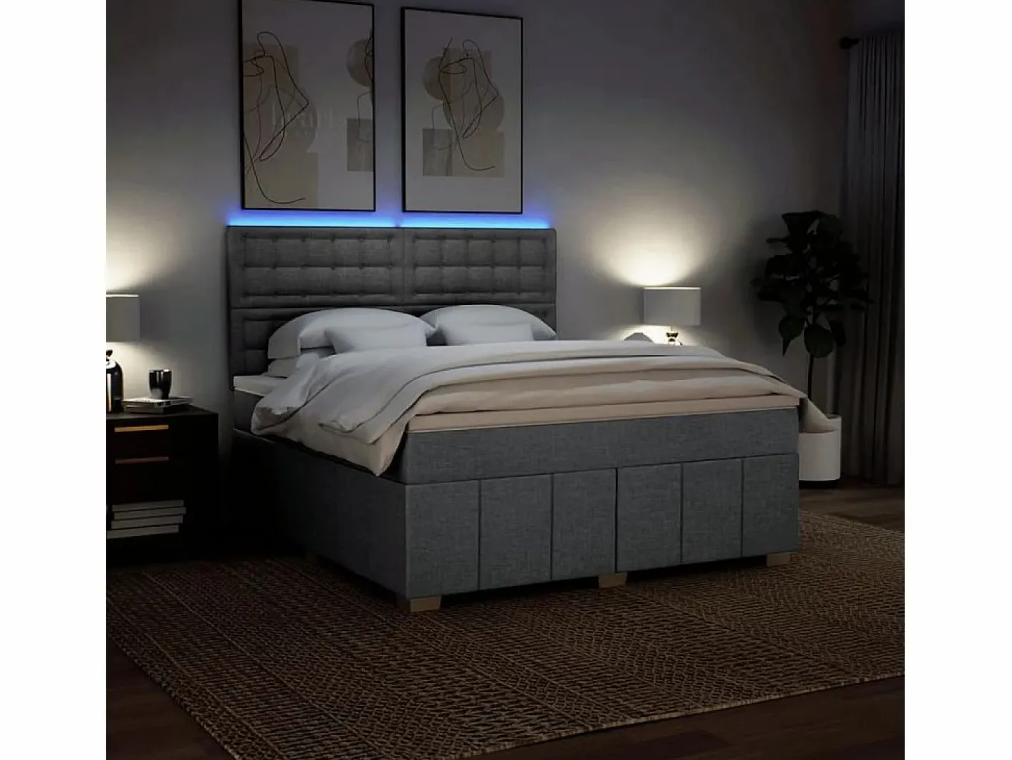 Clicnbuy Cama box spring con colchón tela claro 180x200 cm Gris Discount